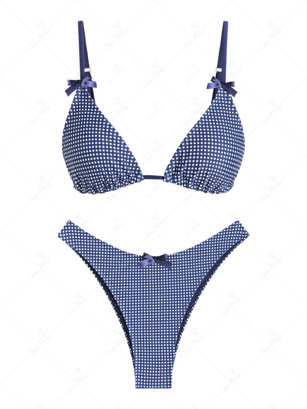 Sky | Conjunto de bikini triangular con lazo de guinga vintage