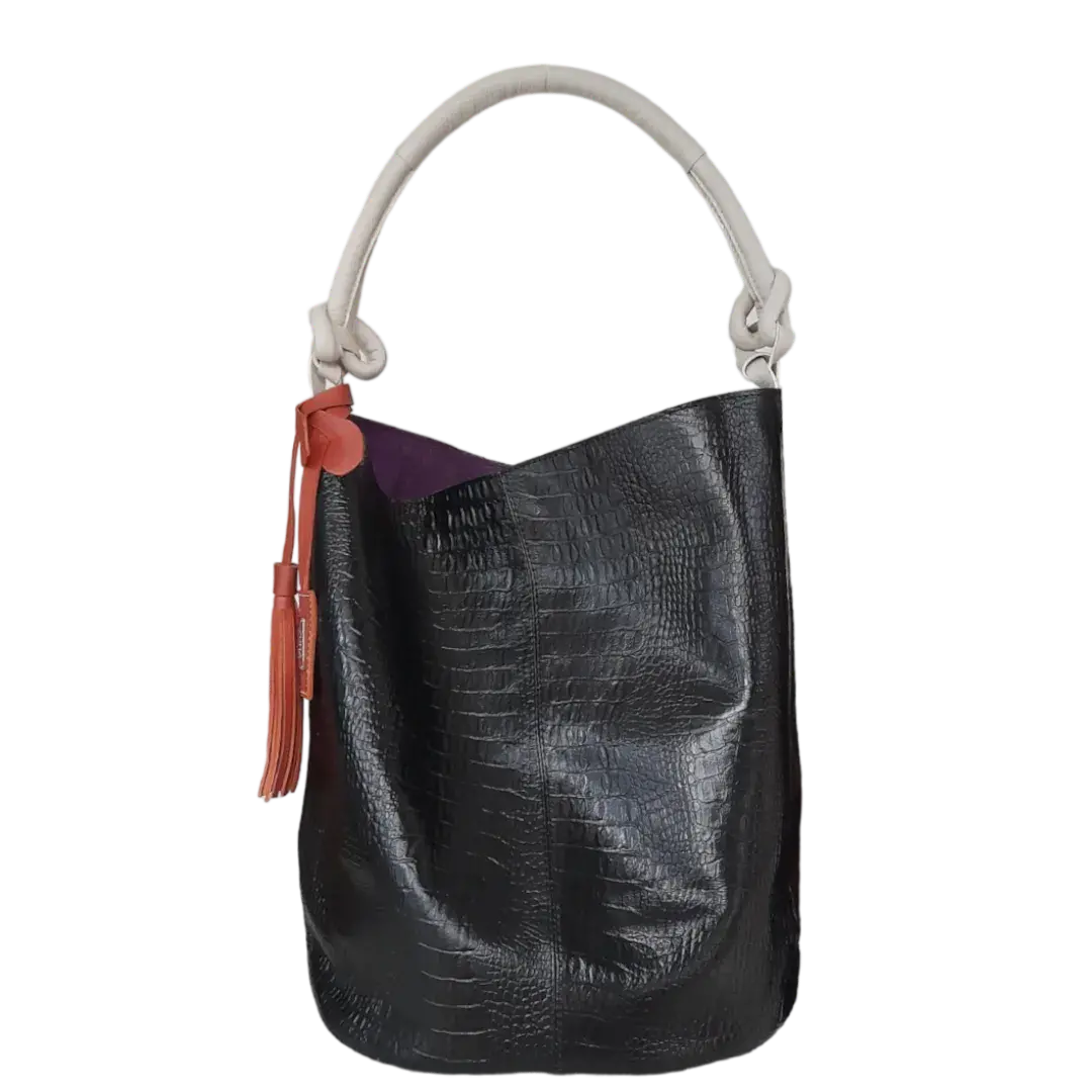 Bolso de mano de piel de reptil para damas Olivia Schwarze