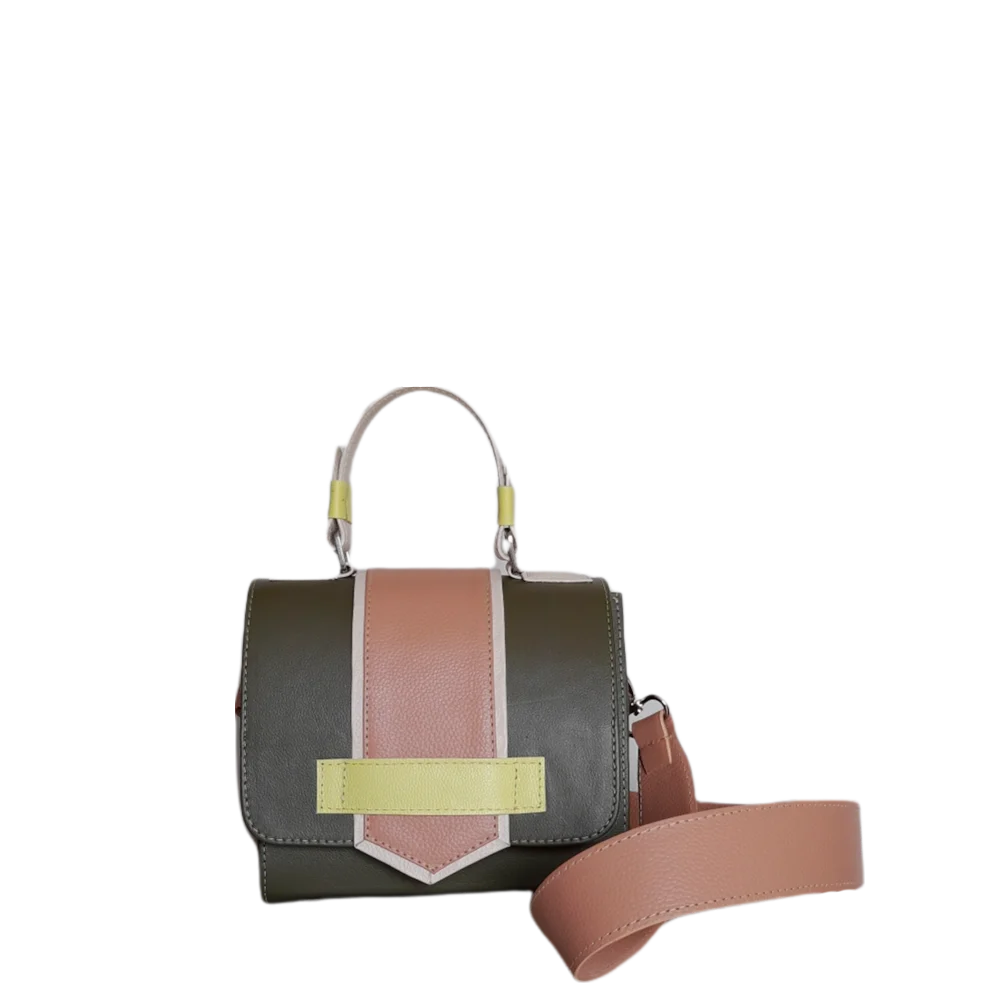 Bolso de mano de cuero verde oliva para damas