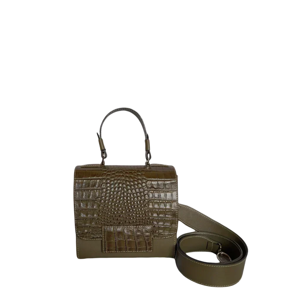 Bolso de mano de cuero para damas Elizabeth Glavial en verde oliva