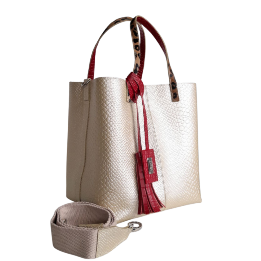 Bolso de mano Giulia Anaconda para mujer en oro-peltre