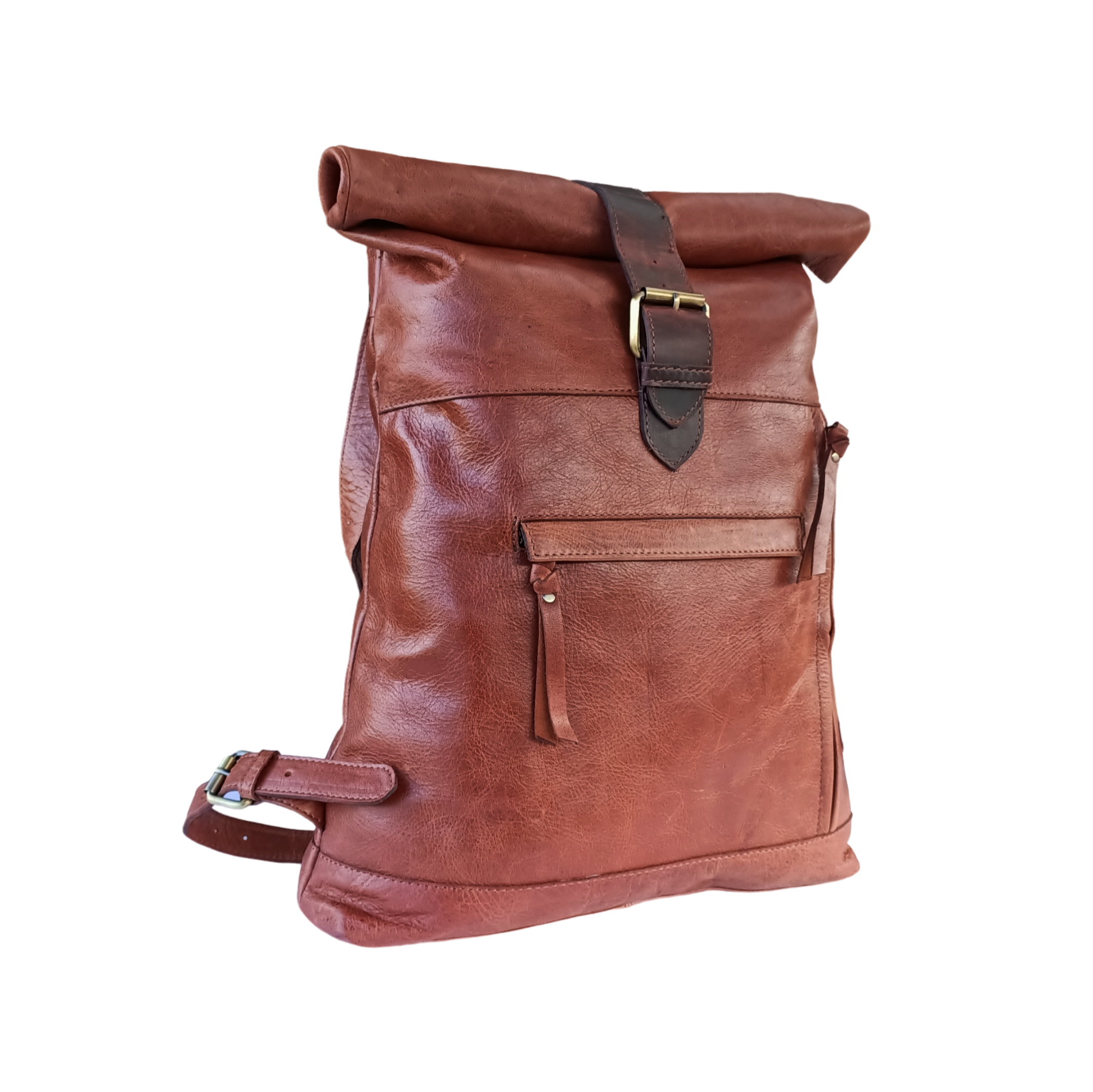 Rucksack de cuero marrón oscuro