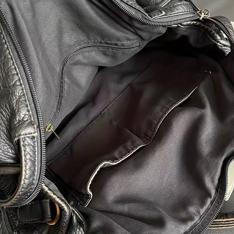 Bolso de Mano de Cuero Negro Vintage Elegante