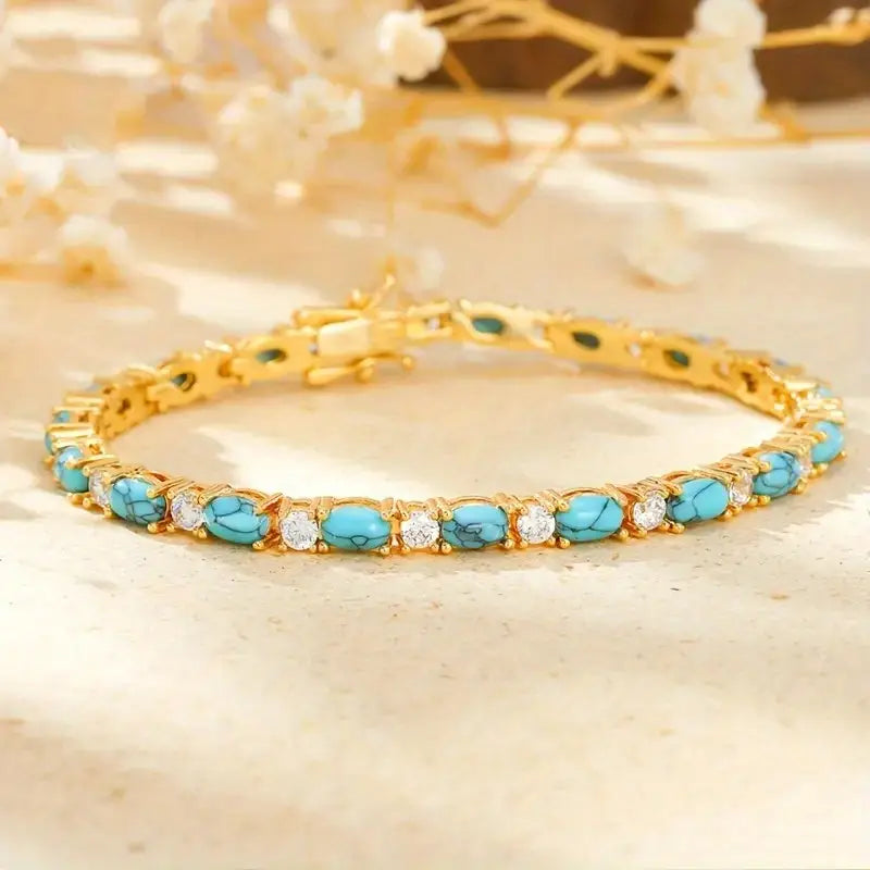 Pulsera de Piedra Turquesa Natural | Oro