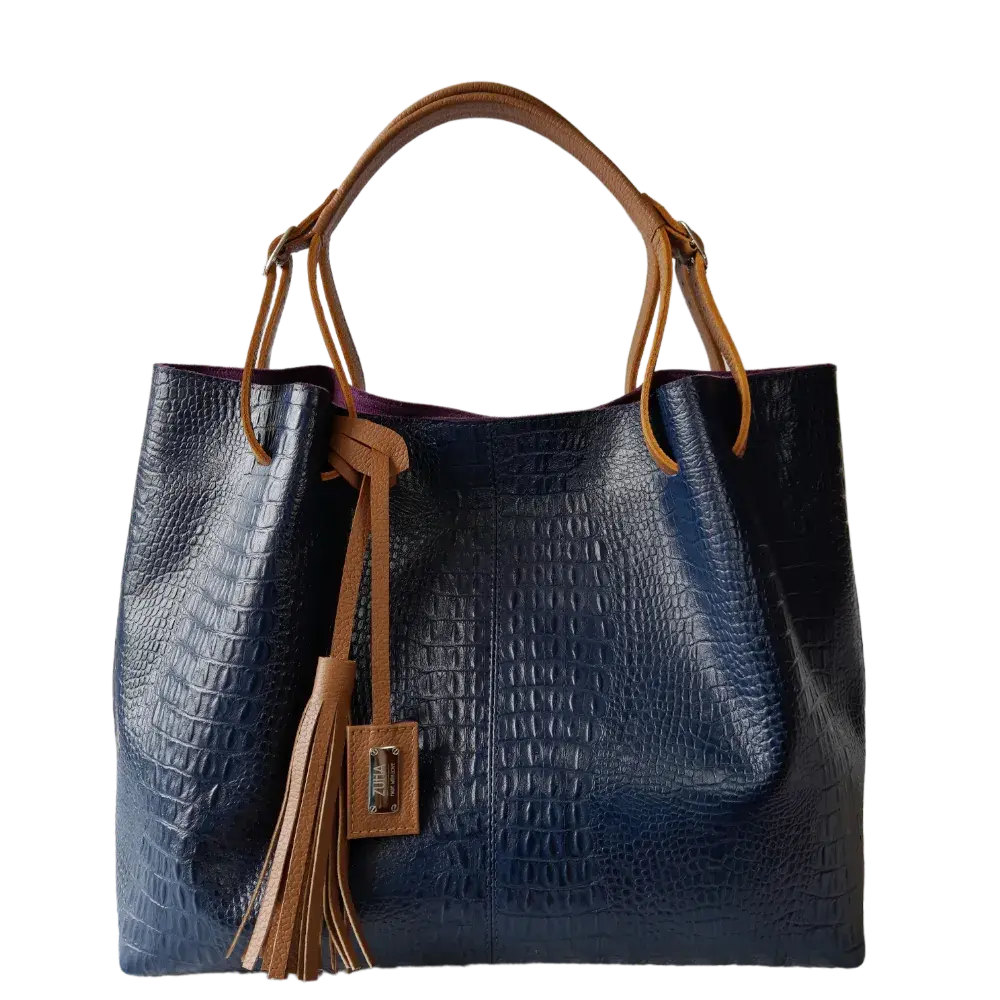 Bolso de mano de cuero para mujer Adelle en azul oscuro con diseño de reptil