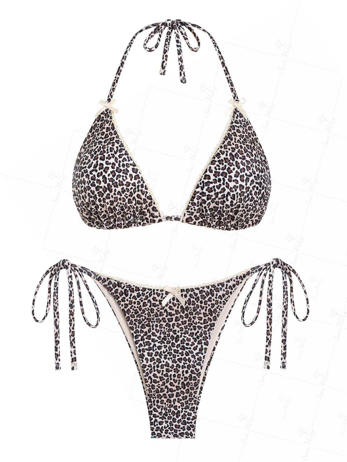 Ada | Conjunto de bikini de triángulo con decoración de leopardo