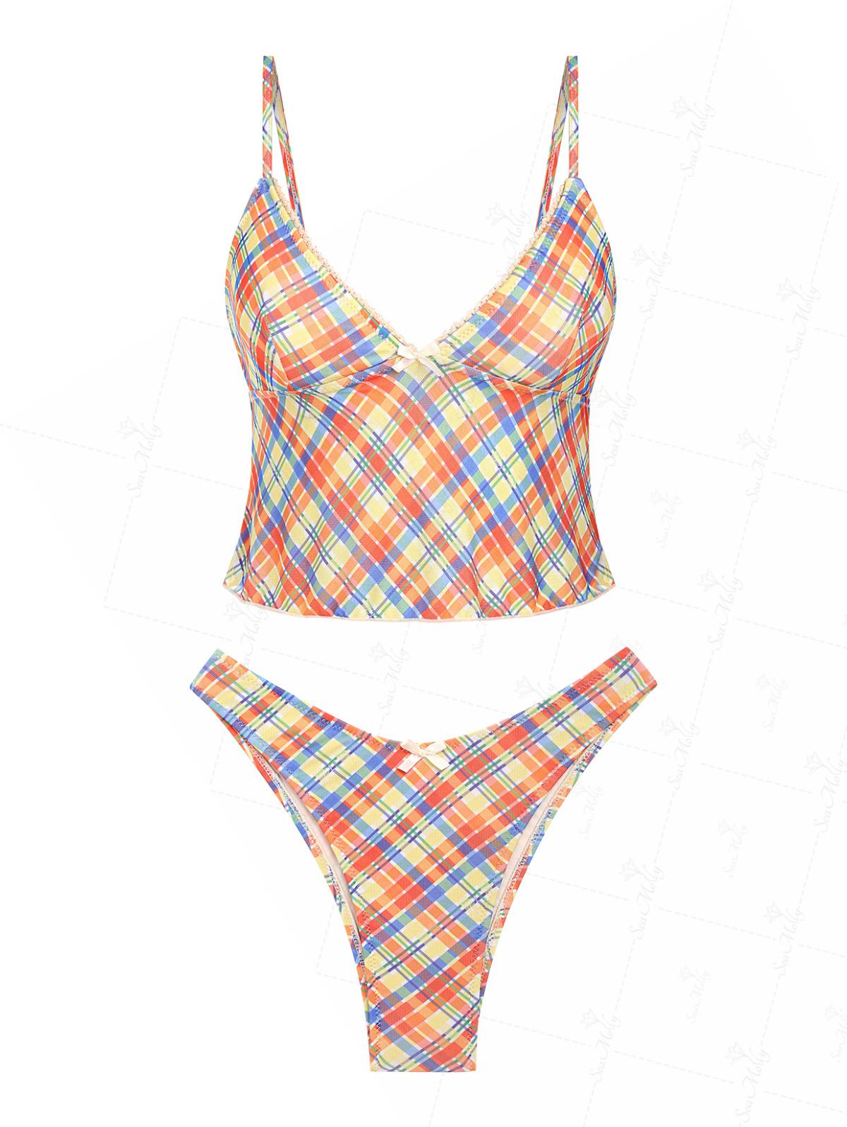 Talia | Conjunto de bikini con acabado de encaje a cuadros