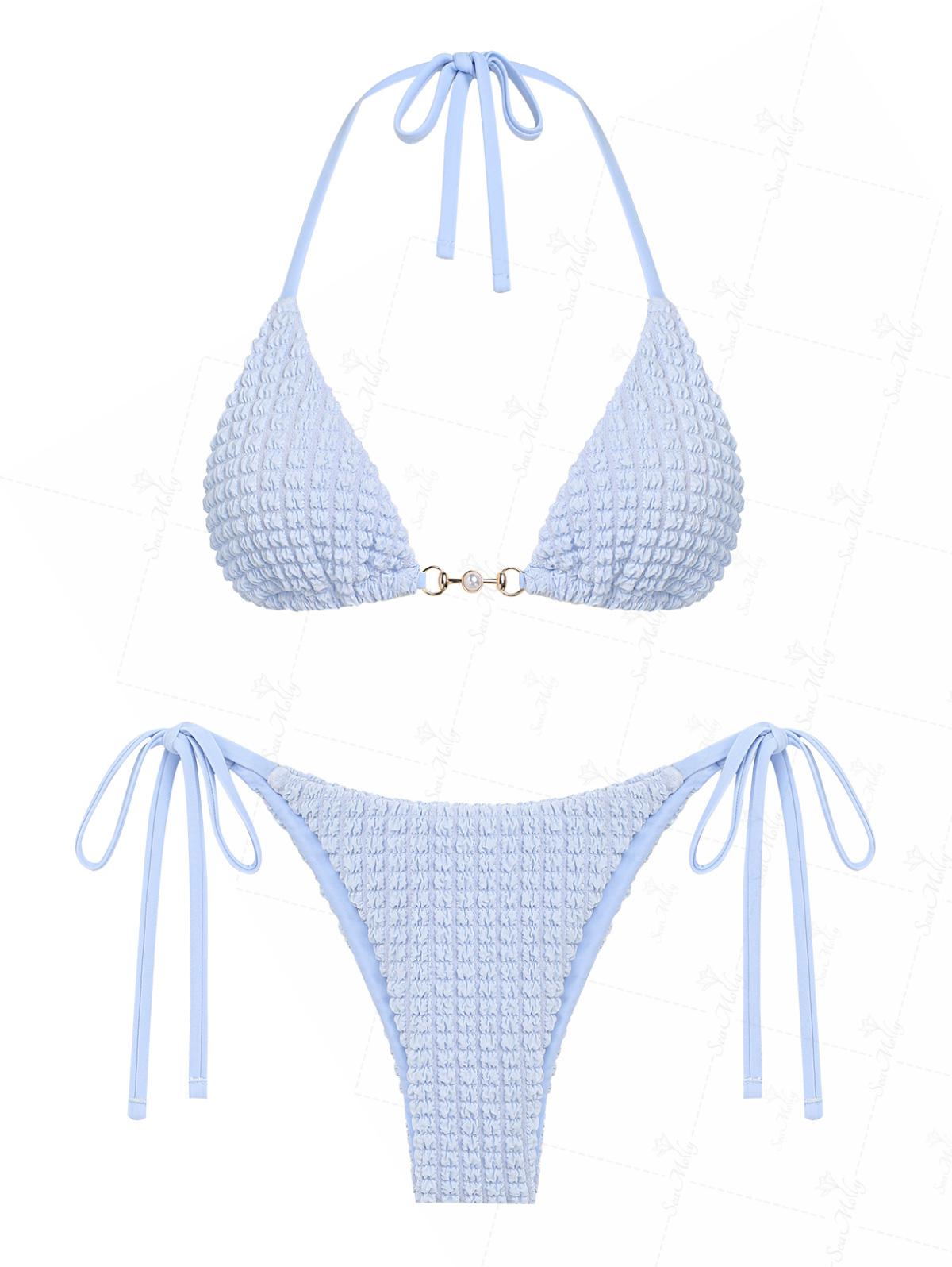 Camila | Conjunto de Bikini con Textura y Adorno de Perlas
