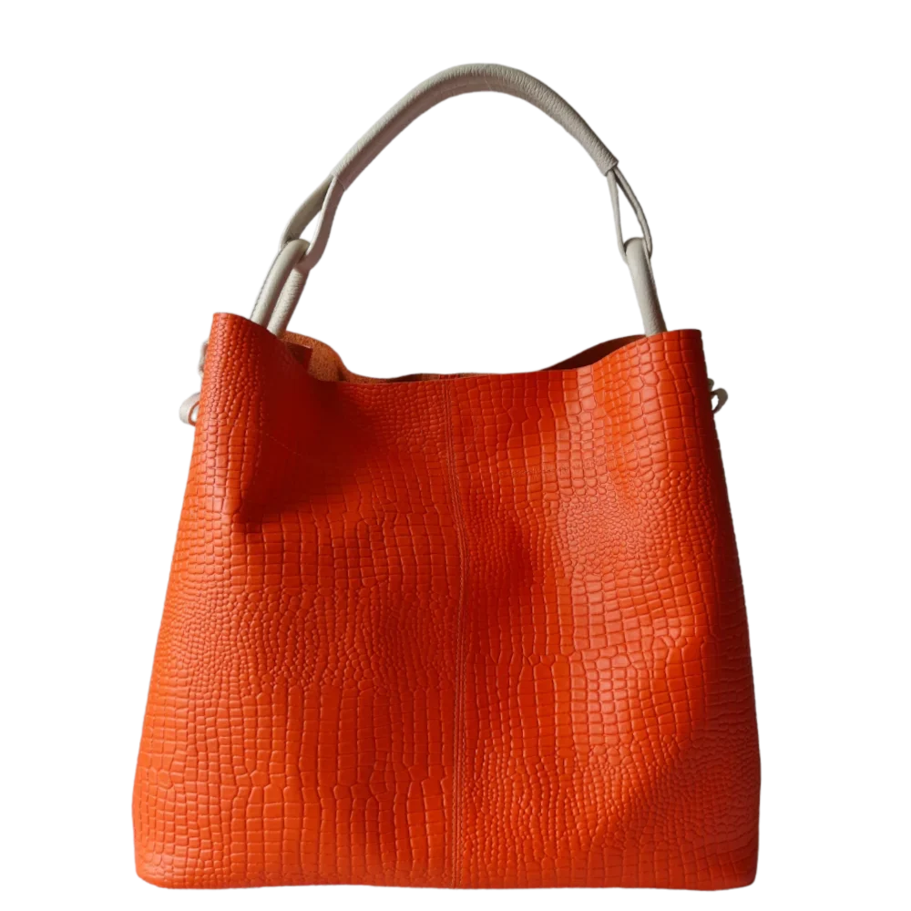 Bolso de Cuero para Damas Aubrey Reptil Naranja