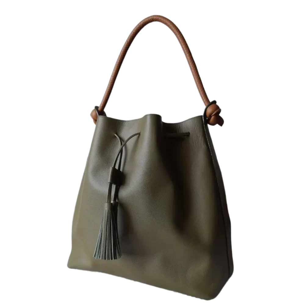 Bolso de mano de cuero en jade oliva para damas