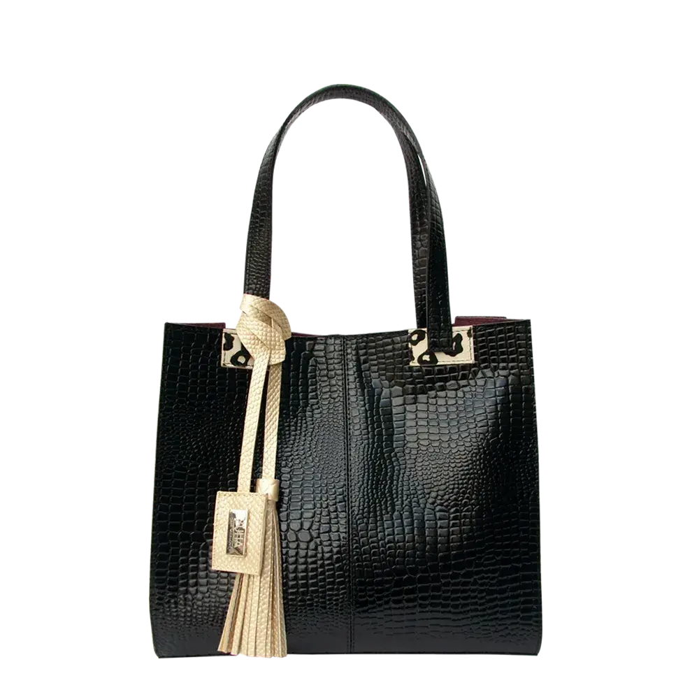 Sara Damen Tasche aus schwarzem Reptilleder