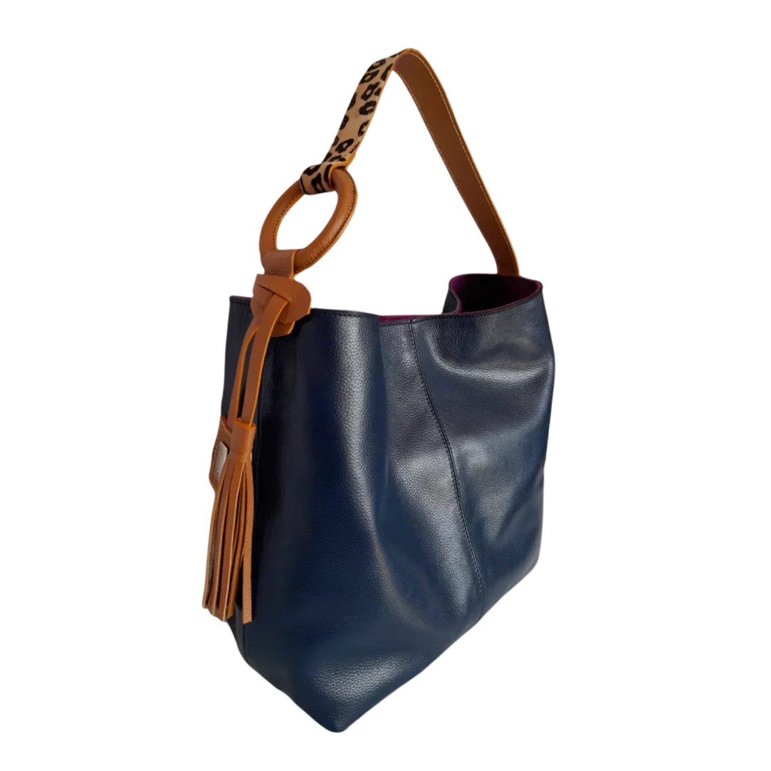 Bolso de mano de cuero azul oscuro para mujeres