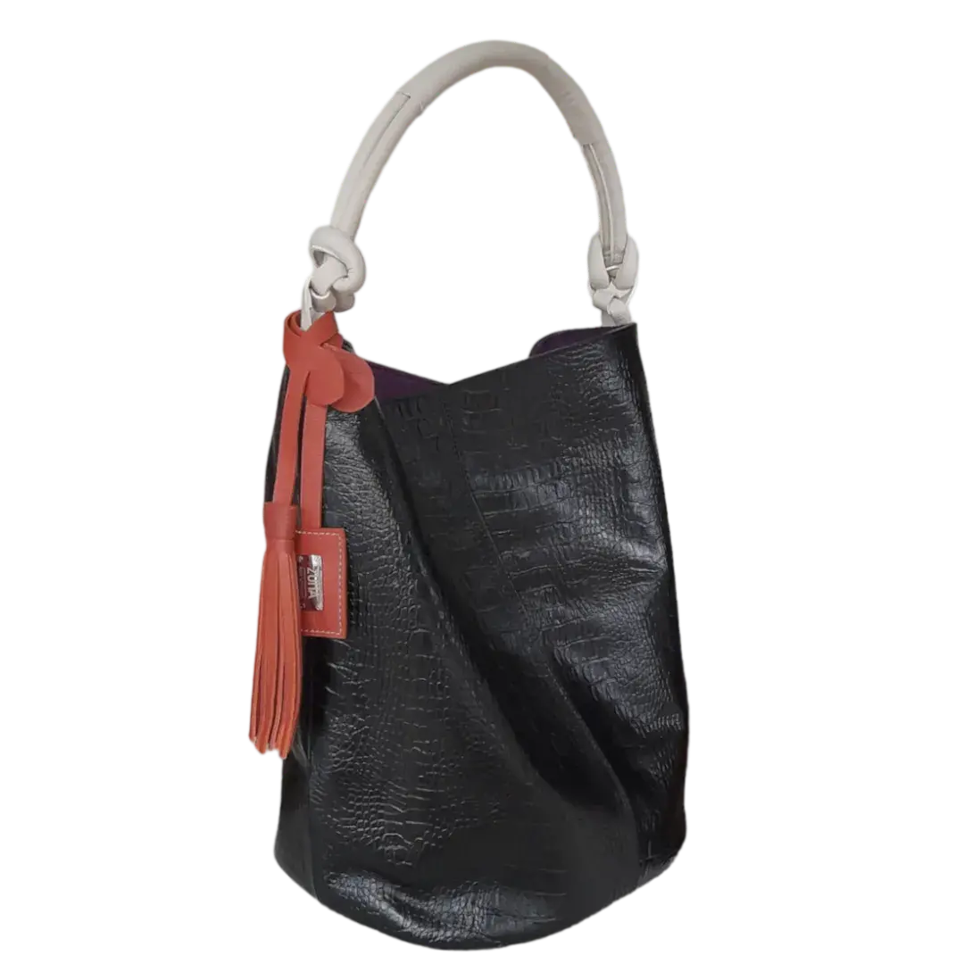 Bolso de mano de piel de reptil para damas Olivia Schwarze