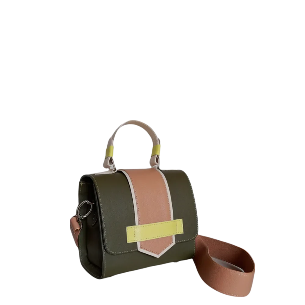 Bolso de mano de cuero verde oliva para damas