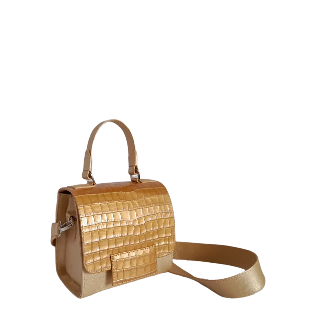 Bolso de mano de cuero para mujer Elizabeth Coquito en aspecto de oro blanco