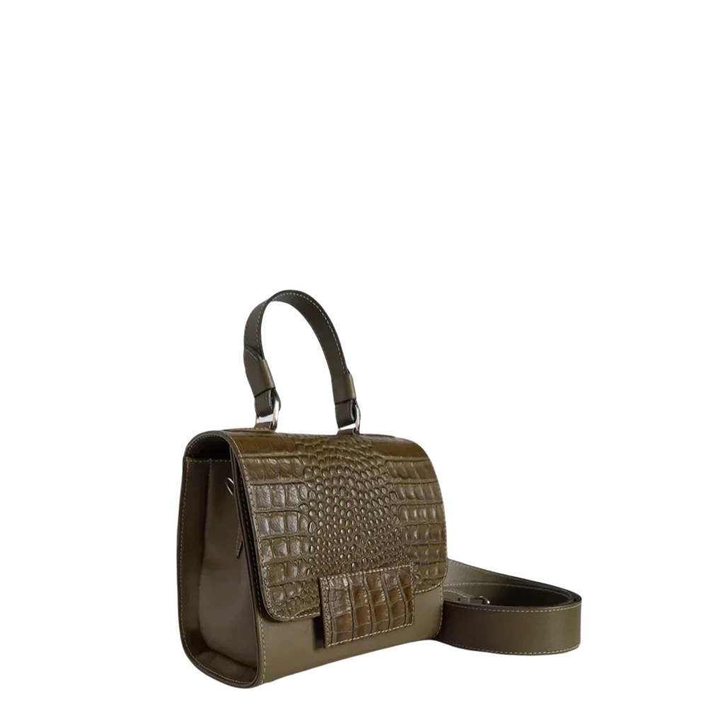 Bolso de mano de cuero para damas Elizabeth Glavial en verde oliva