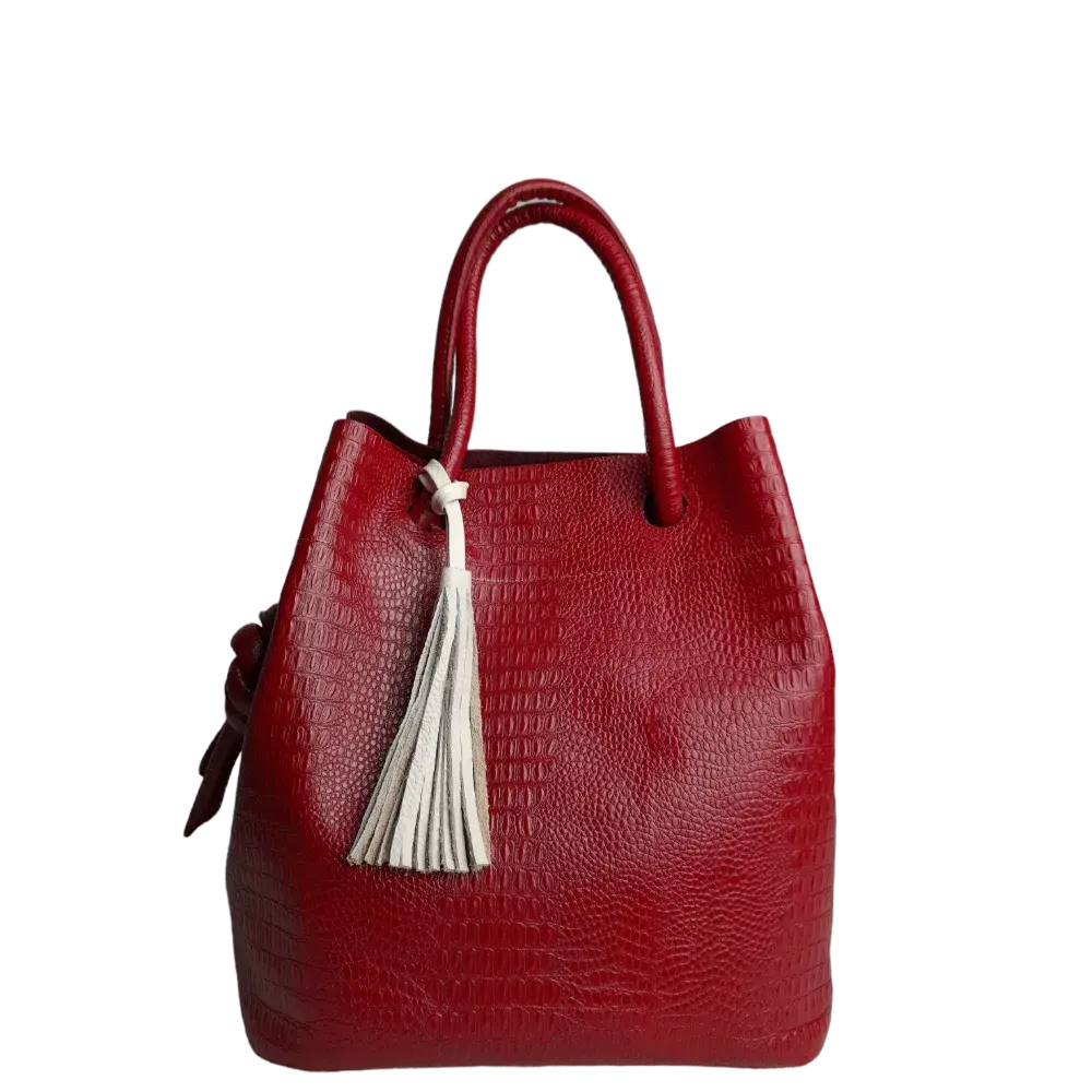 Bolso de mano de cuero rojo para damas con diseño de reptil de Brigitte