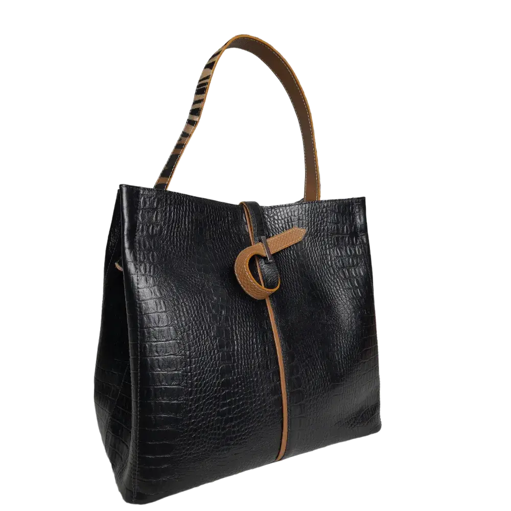Lucy Reptil Bolsa de Mano de Cuero Negra para Damas