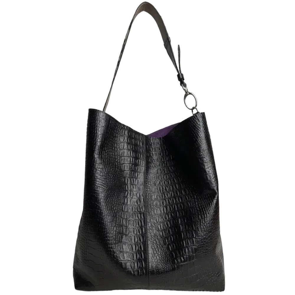 Bolso de Mano de Cuero Negro Serenity Reptil para Mujeres