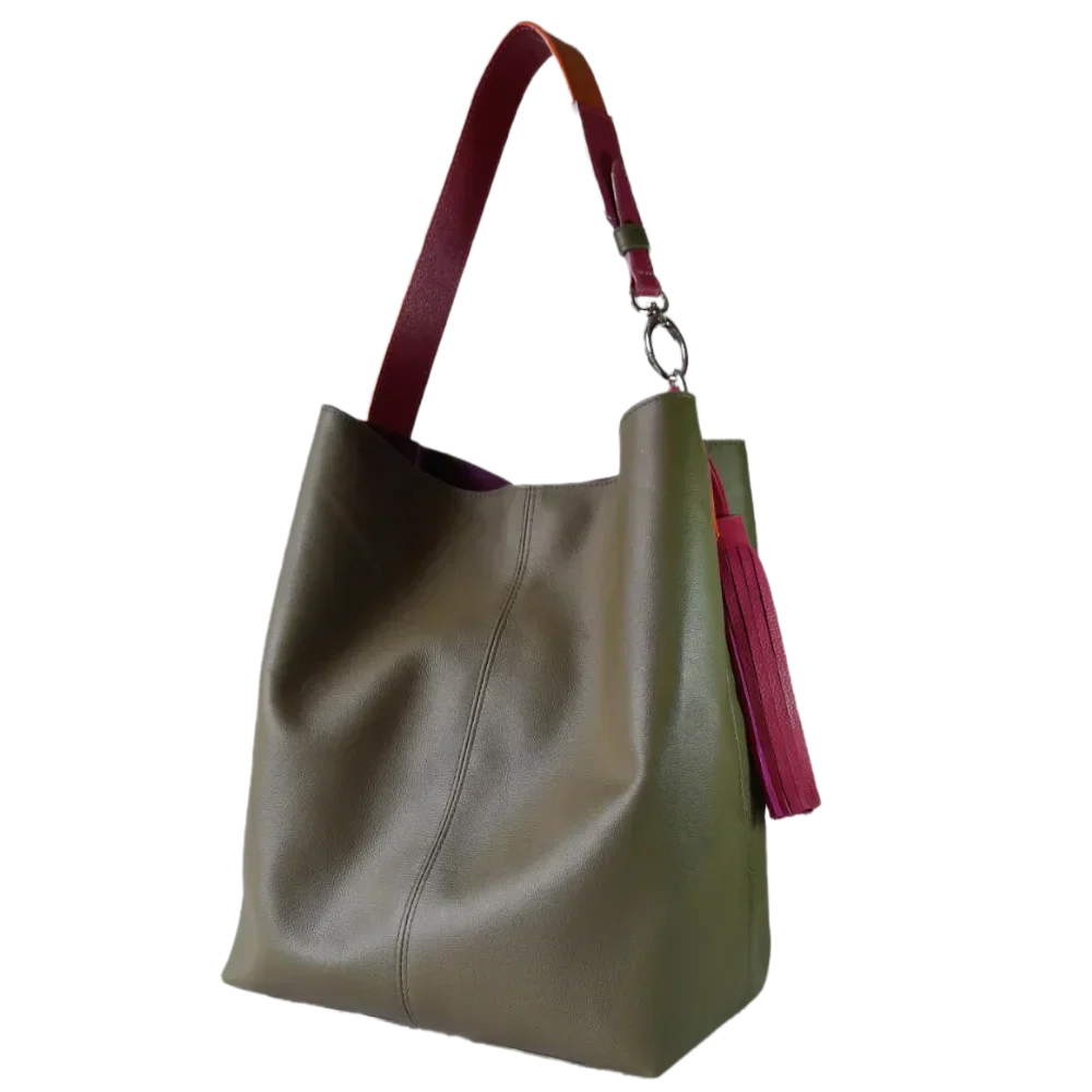 Bolso de mano de cuero para mujer en verde oliva Serenity