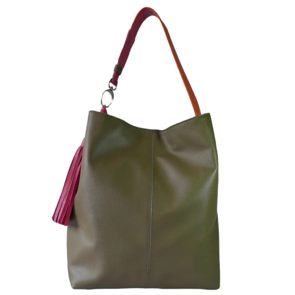 Bolso de mano de cuero para mujer en verde oliva Serenity