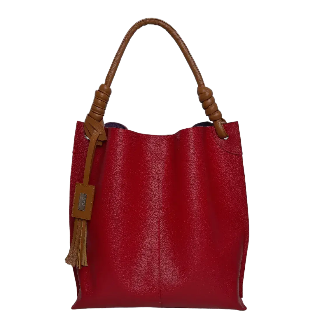 Bolso de mano de cuero rojo Fernanda para damas