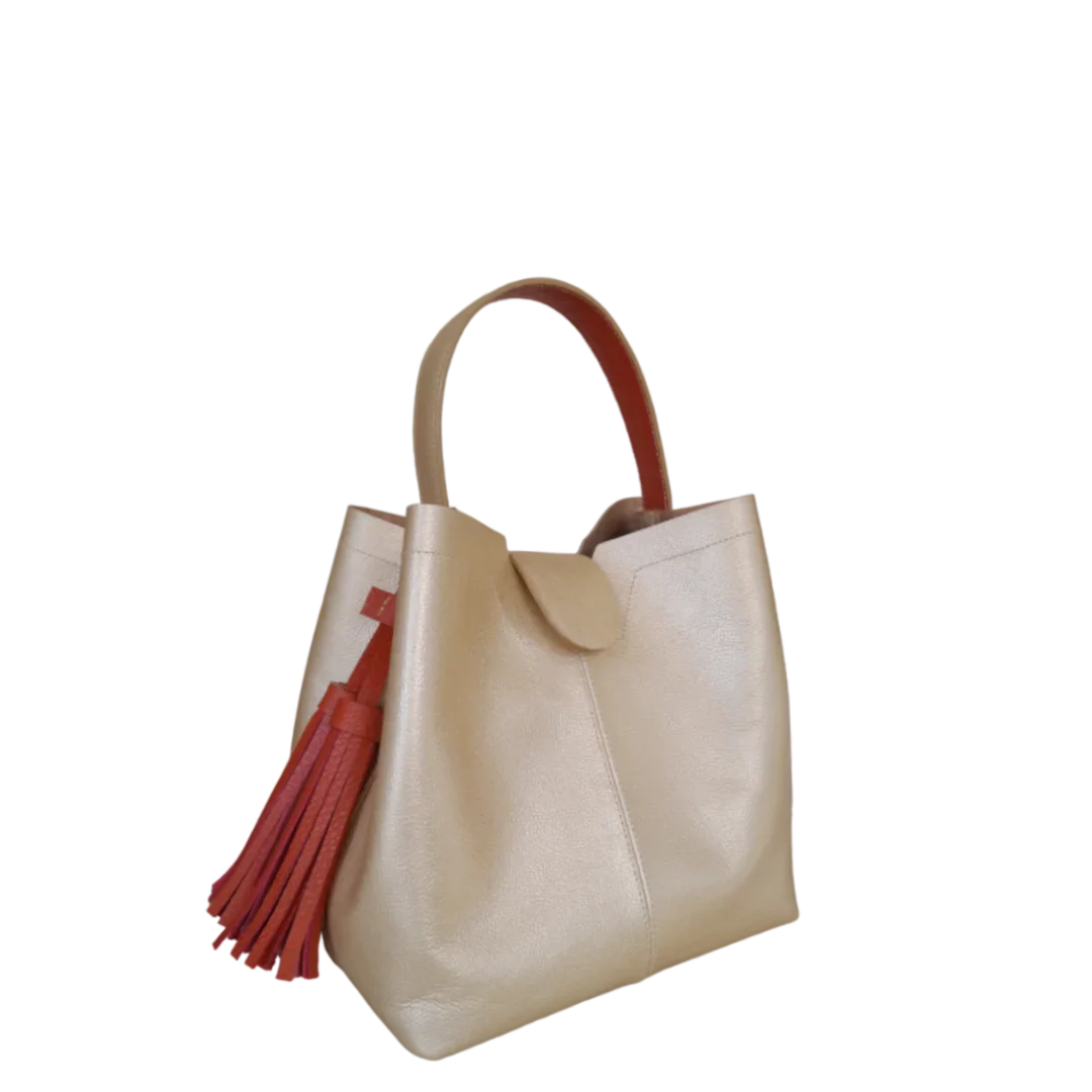 Bolso de mano de cuero pequeño Lucia Gold para mujeres