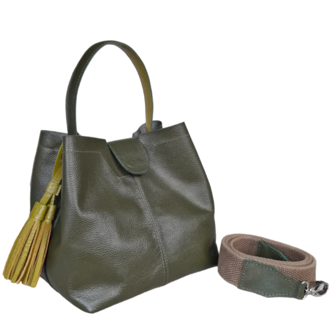 Camila Große Bolso de cuero verde oliva para damas