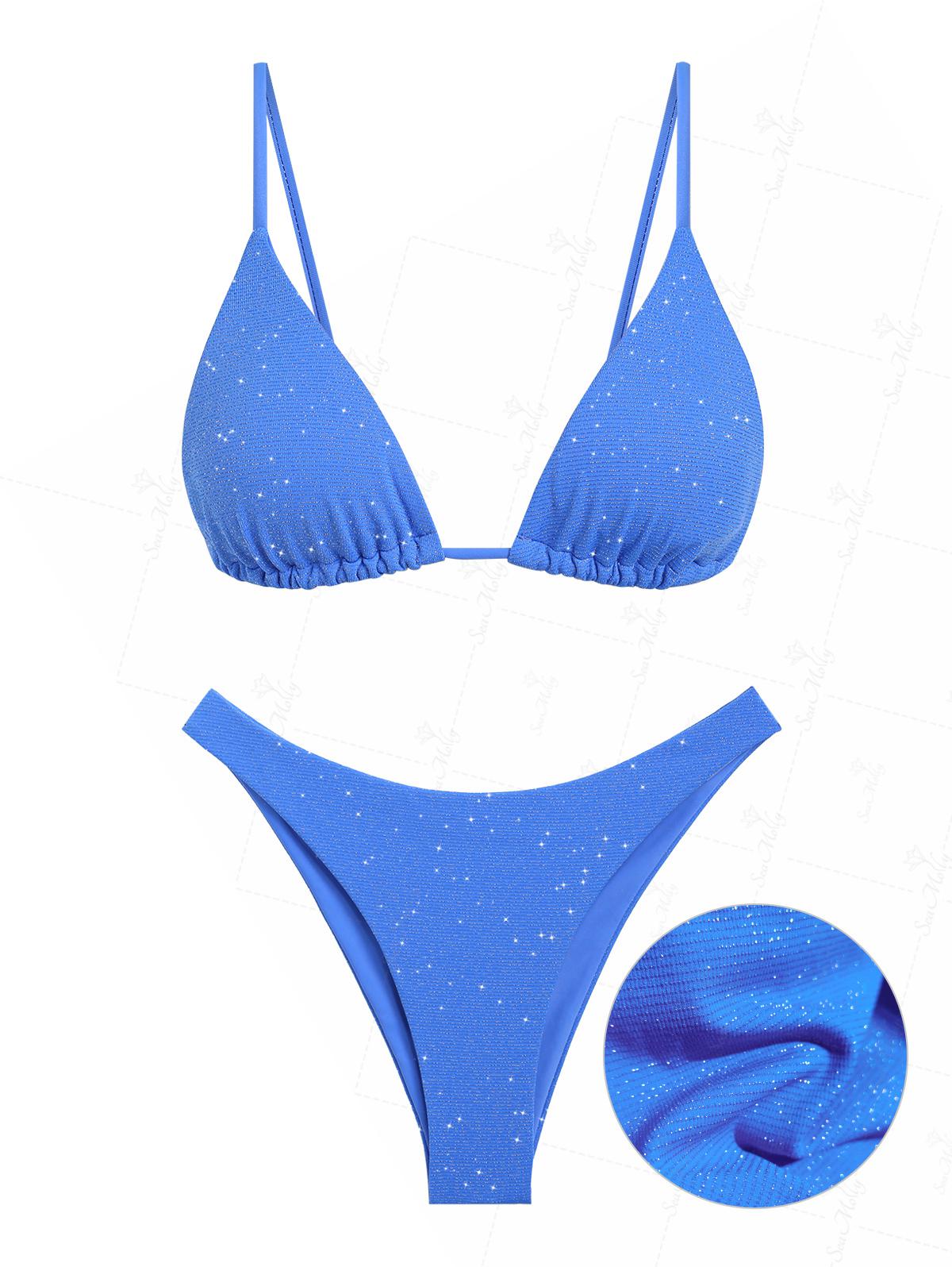 Coral | Conjunto de bikini de triángulo de lúrex