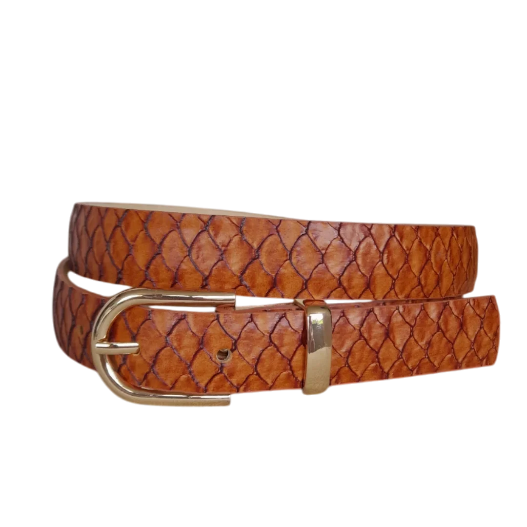 Cinturón de cuero para damas en tono miel-Koi