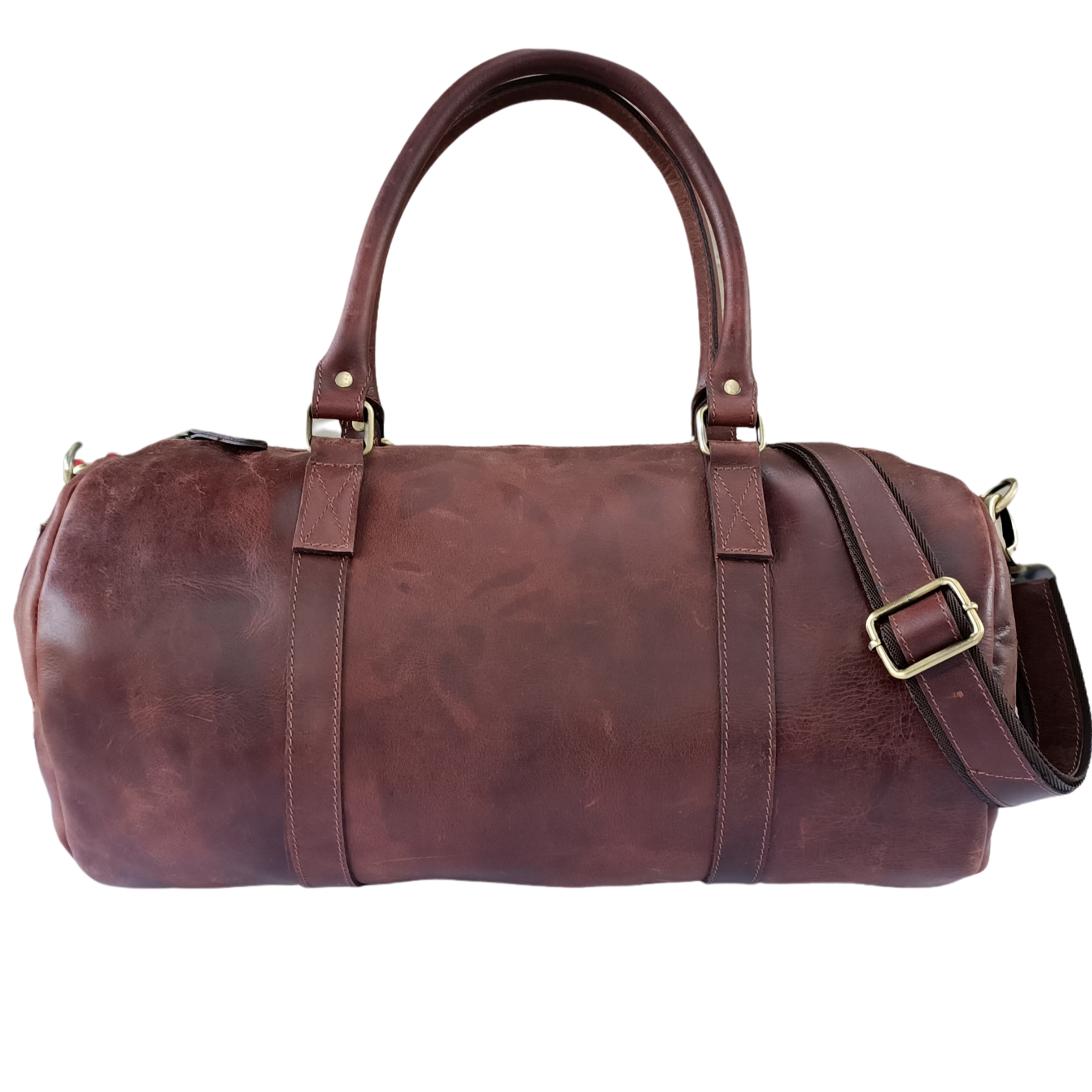 Bolso de viaje de cuero marrón en tono oscuro