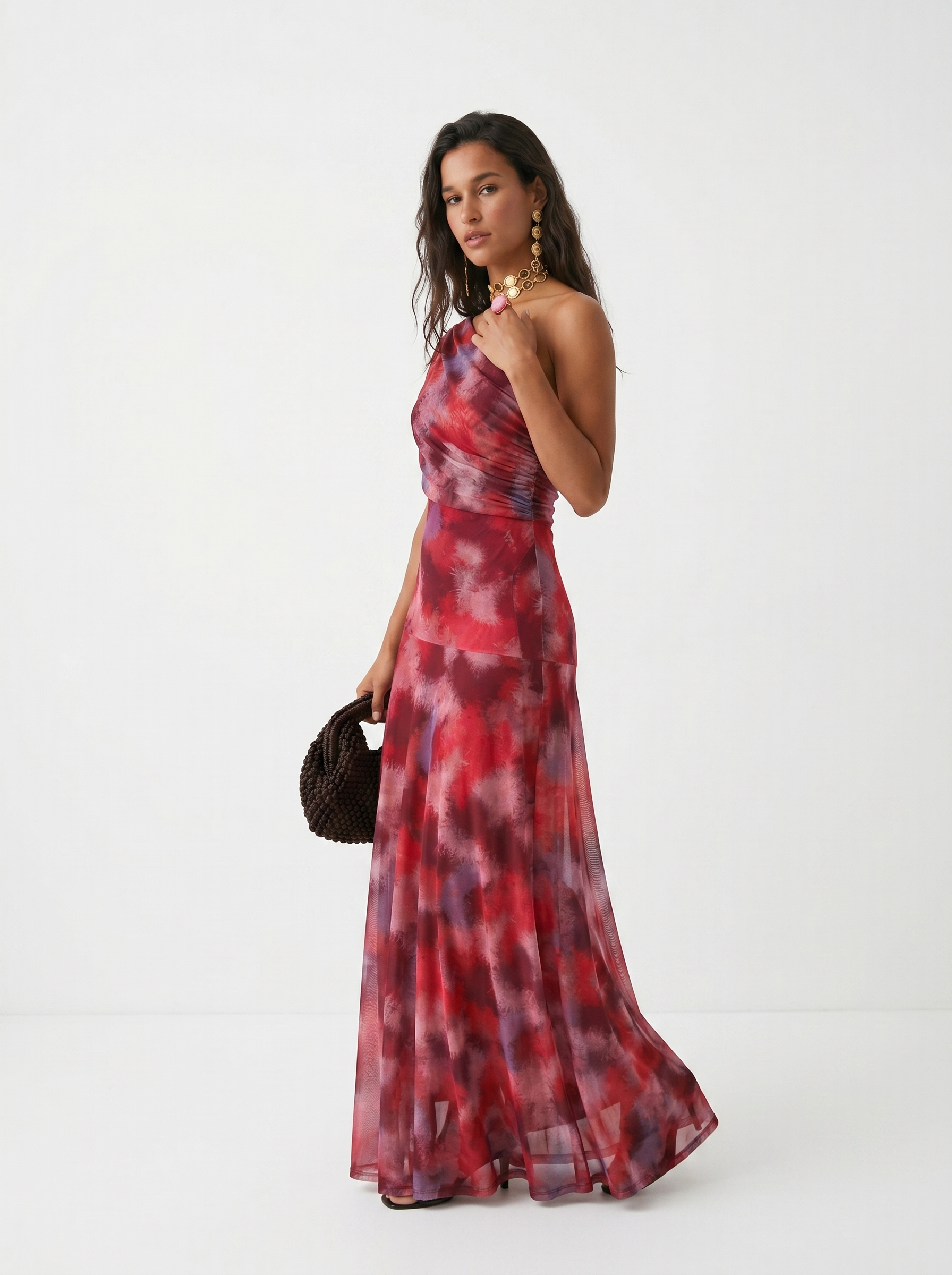 Vestido Largo Hombro Caído Acuarela