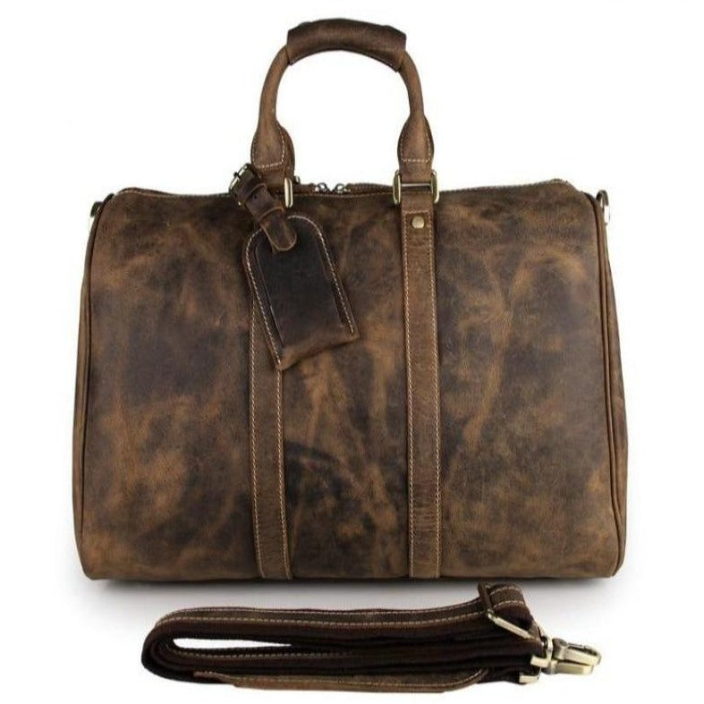 Bolso de viaje de cuero Crazy Horse vintage para hombres