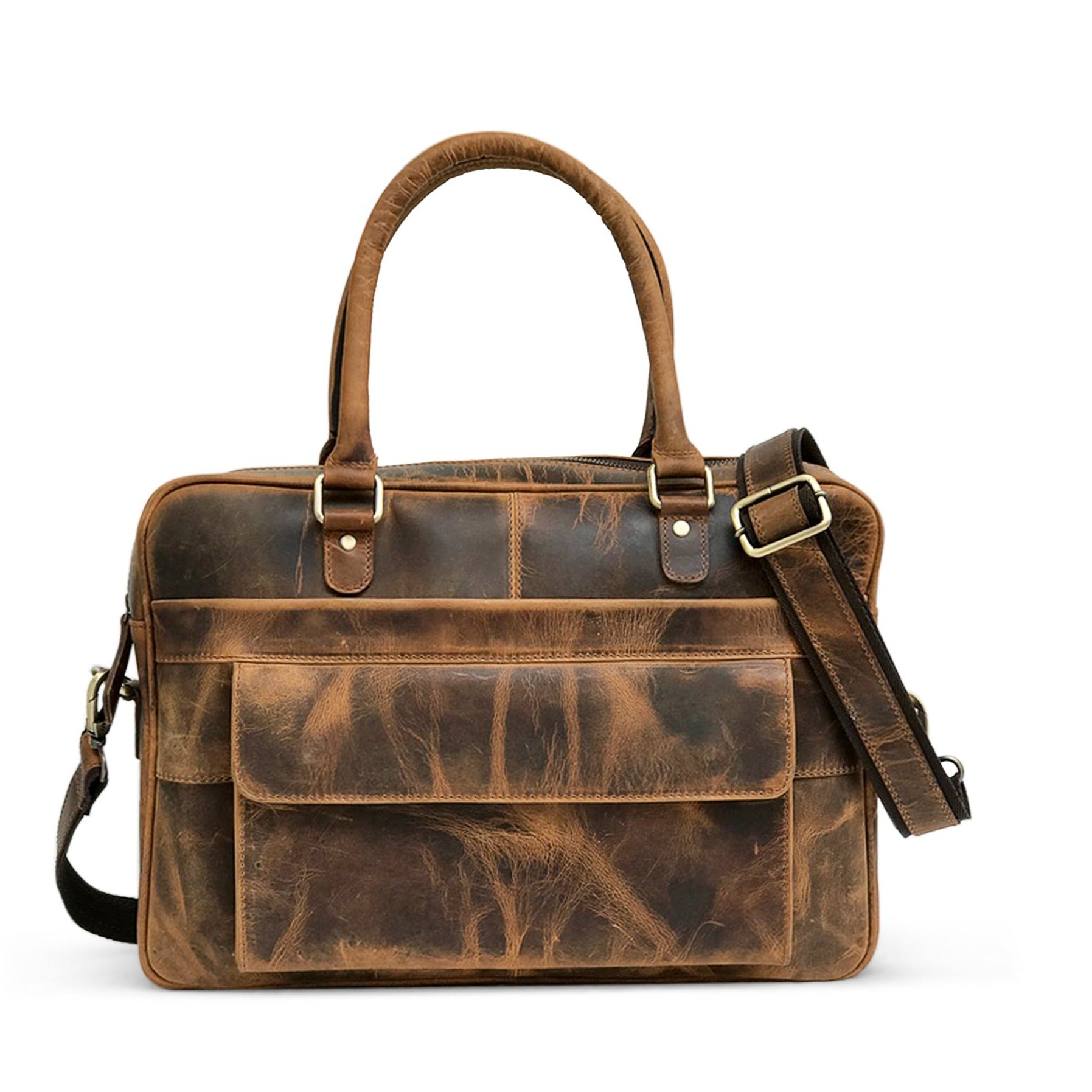 Bolsa para portátil de cuero marrón cazador