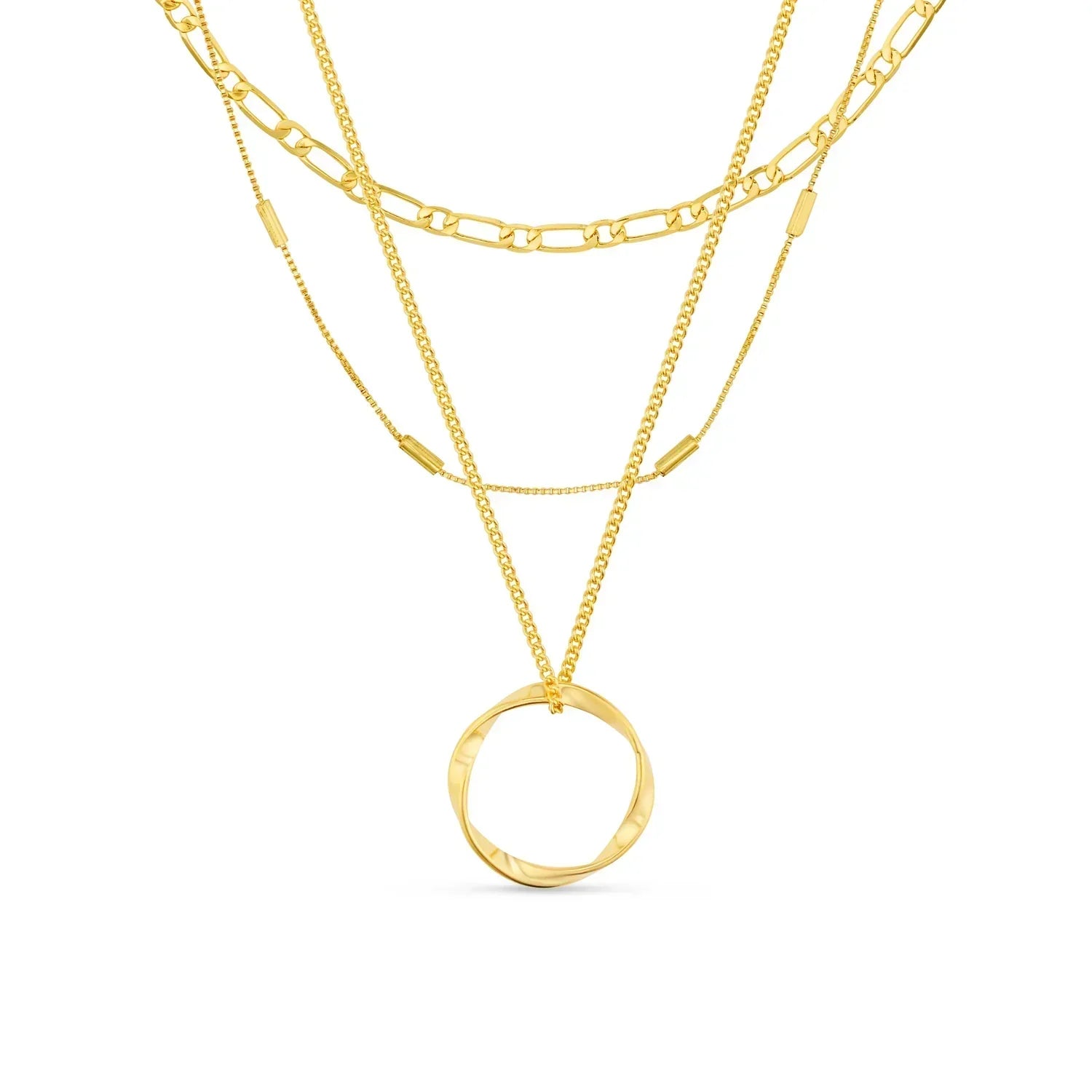 Collar de tres hilos con círculo abierto | Oro