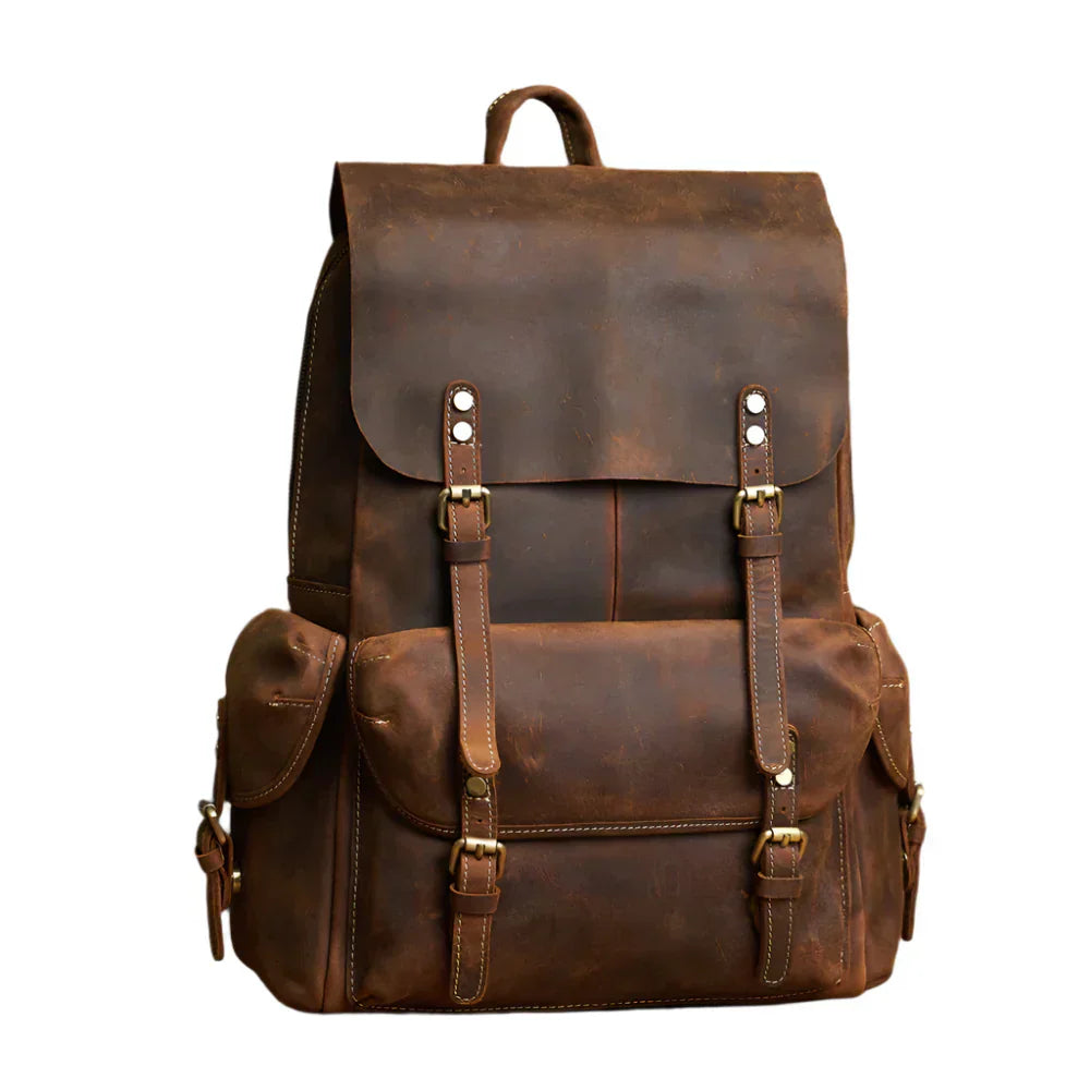 Mochila de viaje de cuero genuino en marrón | Mochila grande