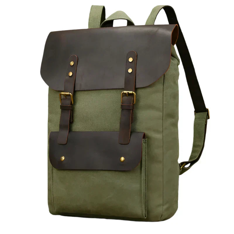 Mochila auténtica de cuero y lona | Mochila vintage para laptop de colegio