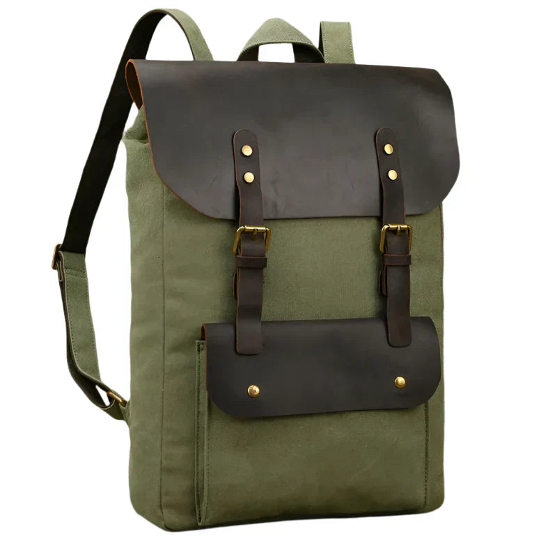 Mochila auténtica de cuero y lona | Mochila vintage para laptop de colegio