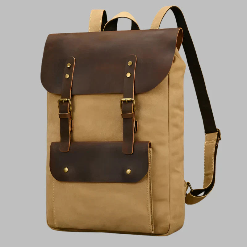 Mochila auténtica de cuero y lona | Mochila vintage para laptop de colegio