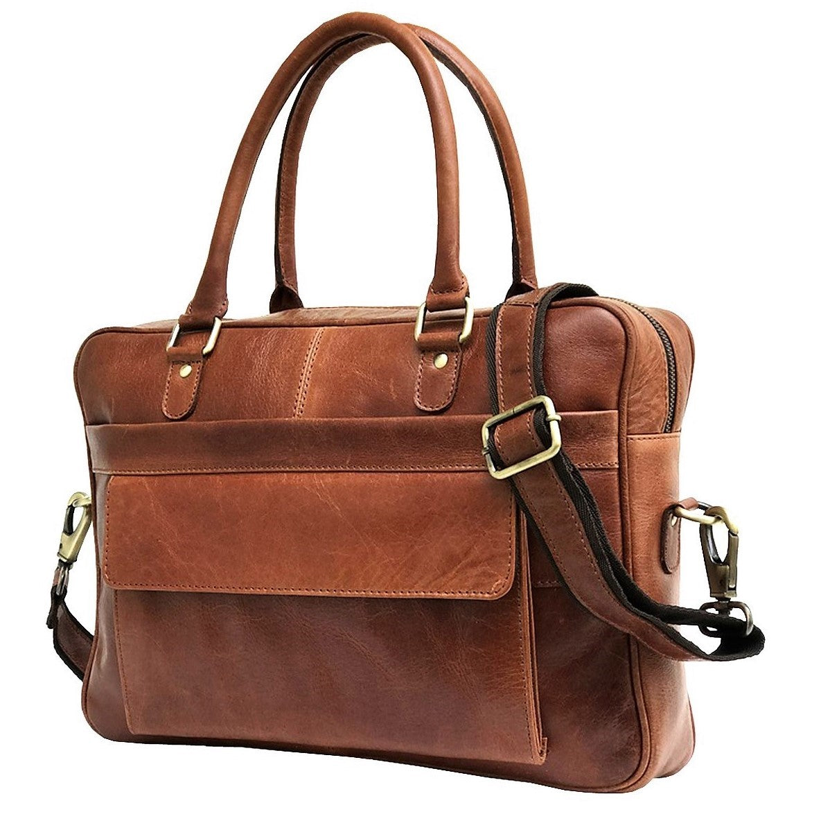 Bolso de cuero marrón para ordenador