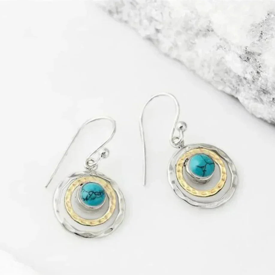 Pendientes Boho Saturno: Turquesa y Oro