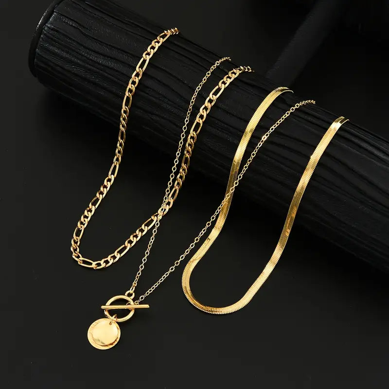 Collar de capas con monedas texturizadas Savira | Oro