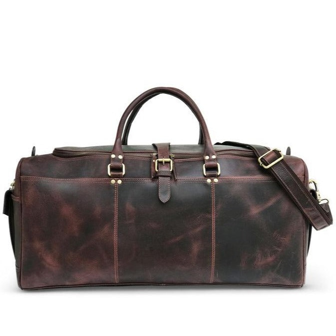 Bolsa de fin de semana de cuero Hunter marrón oscuro