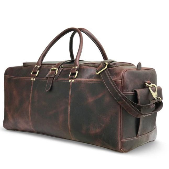 Bolsa de fin de semana de cuero Hunter marrón oscuro