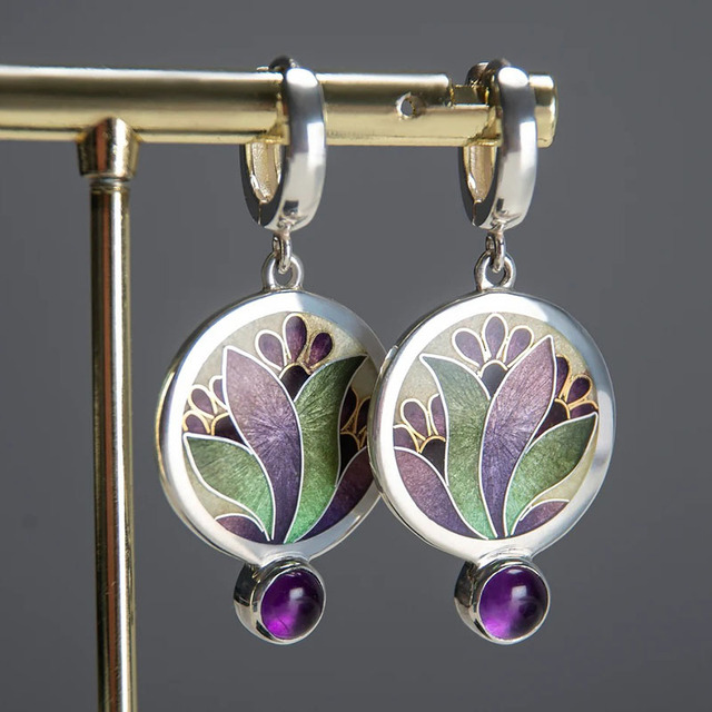 Pendientes Boho de Cristal Púrpura