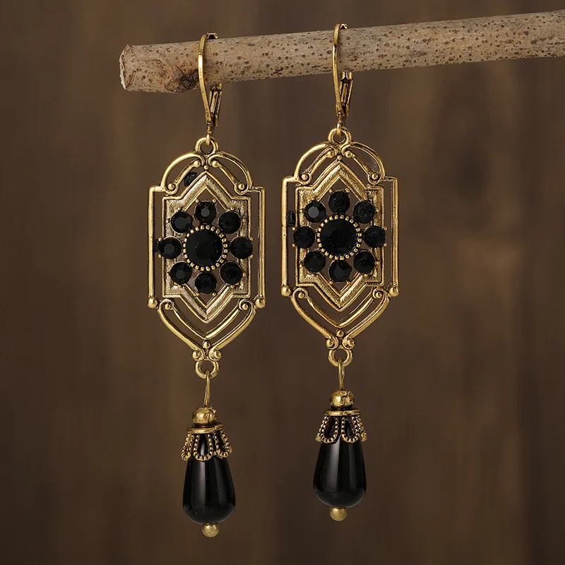 Encanto - Pendientes de Cristal Negro Vintage