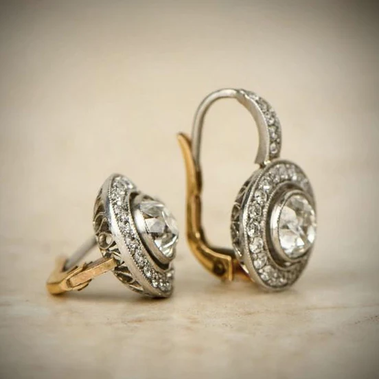 Pendientes Vintage de Oro y Plata con Cristales