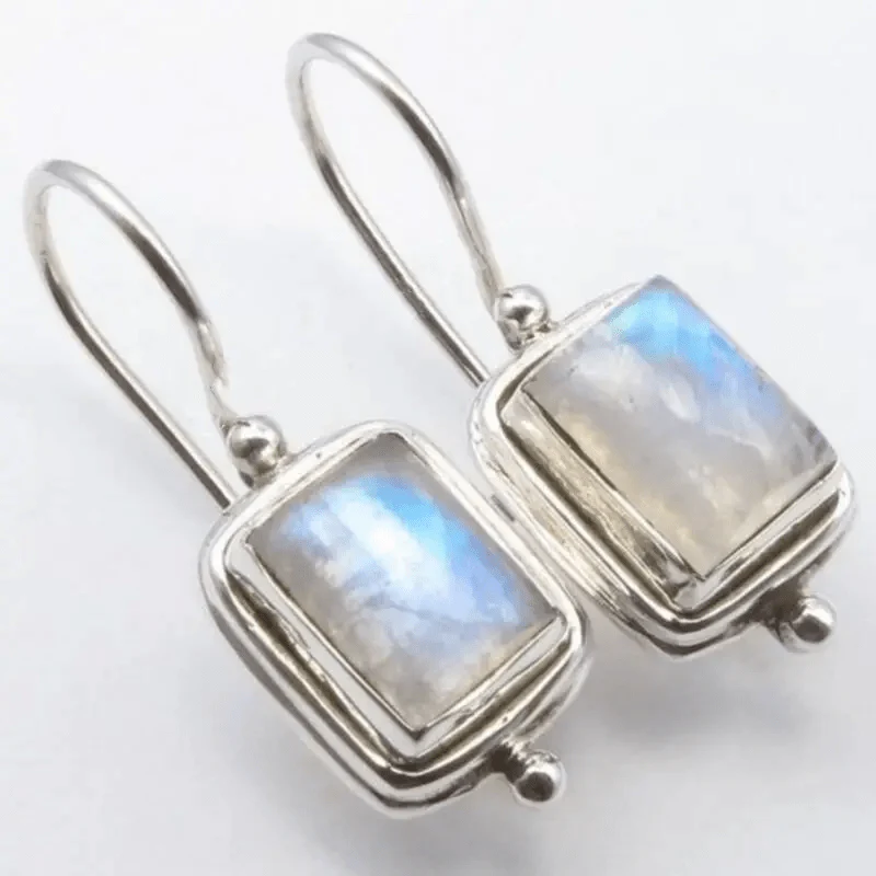 Pendientes Vintage con Piedra Cuadrada de Luna