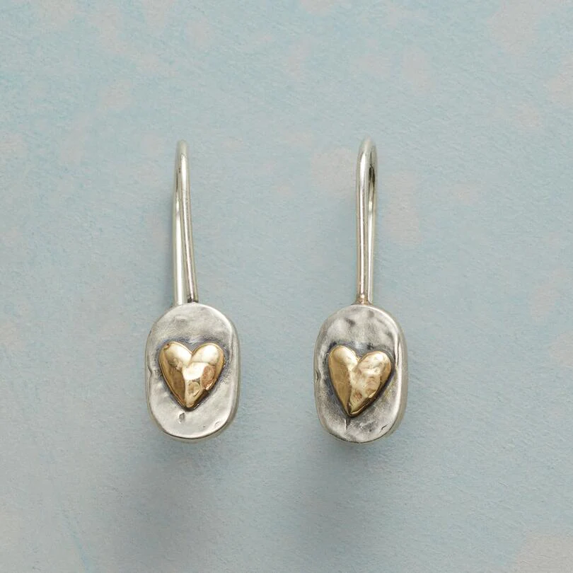 Pendientes en forma de corazón de oro vintage con plata