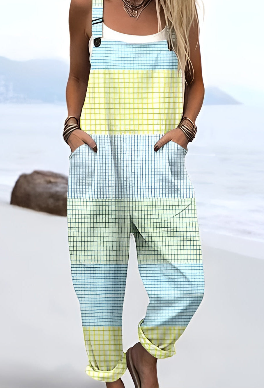 Tilde | Pantalón de tirantes a cuadros pastel